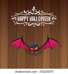 vector happy halloween greeting card. halloween design template background with bat and calligraphic halloween text on wooden background