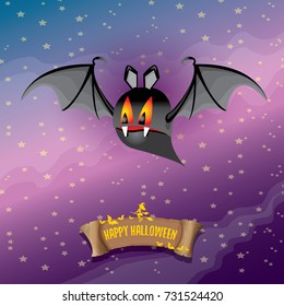 vector happy halloween greeting card. halloween design template background with bat and calligraphic halloween text on night sky background