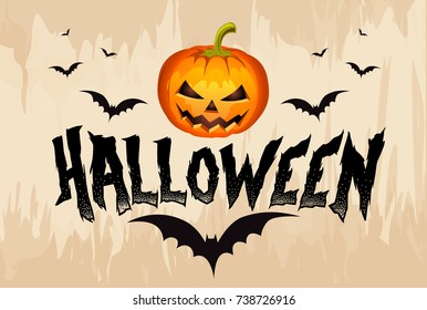 Vector Happy Halloween Lettering Scary Pumpkin Stock Vector (Royalty ...