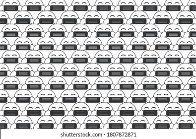 Vector happy Halloween new normal festive concept with cartoon cute ghost wearing face mask pattern background.