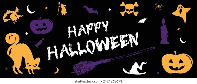 vector happy halloween on black background