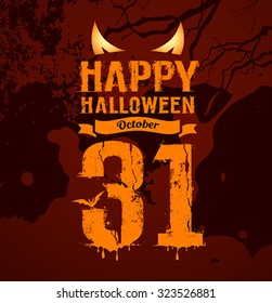Vector Happy halloween orange message and eyes concept design background, illustration