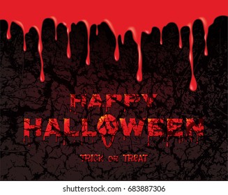vector happy Halloween poster with texture greetings label - happy Halloween - on red bloody drips for you event