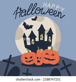 Diseño de calabaza Vector Happy Halloween sobre el fondo de la luna, ilustraciones