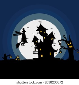 Vector Happy Halloween witch design on moon background