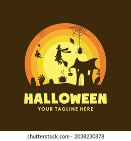 Vector Happy Halloween witch design on moon background
