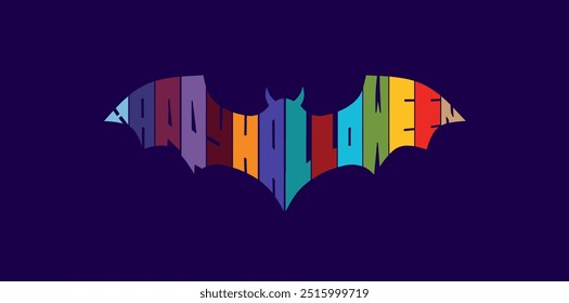Vector happy halloween writing in the shape of a bat