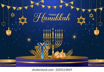 vector Happy Hanukkah background with creative symbols of Judaism for cover, card, poster