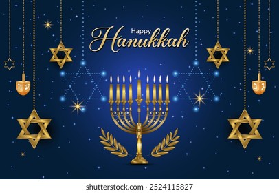 vector Happy Hanukkah background with creative symbols of Judaism for cover, card, poster