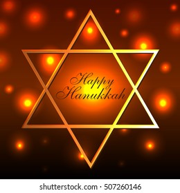 Vector Happy Hanukkah greeting card with candles on luminous background. Hanukkah nine candles with burning flames and text. Jewish Light Festival greeting card, wallpaper, backdrop, Hanukkah Chanukah