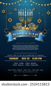 Vector Feliz Hanukkah Vertical Póster Plantilla con símbolos creativos del judaísmo