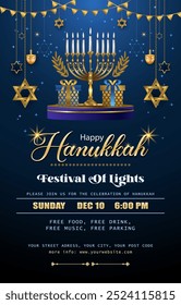 Vector Feliz Hanukkah Vertical Póster Plantilla con símbolos creativos del judaísmo