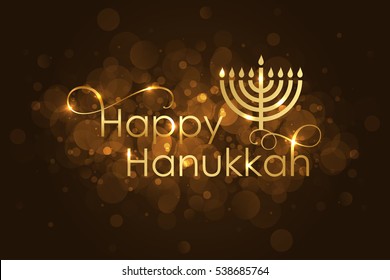 Vector Happy Hanukkah Wish Card With Gold Menorah