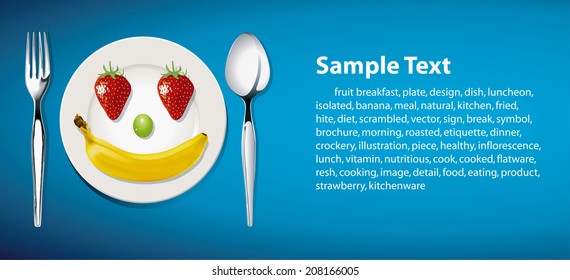 Vector of happy healthy plate background. Clean Eating Concept.