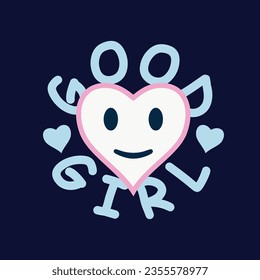 vector happy heart illustration on good girl slogan