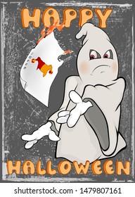 Vector Happy Helloween Invitation Card with Cartoon Ghost Greeting Card  Happy Moment