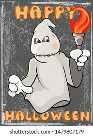 Vector Happy Helloween Invitation Card with Cartoon Ghost Greeting Card  Happy Moment