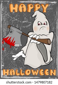 Vector Happy Helloween Invitation Card with Cartoon Ghost Greeting Card  Happy Moment