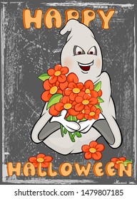 Vector Happy Helloween Invitation Card with Cartoon Ghost Greeting Card  Happy Moment