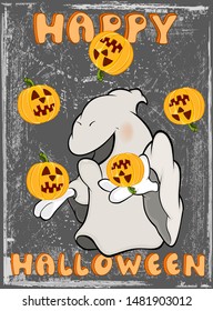 Vector Happy Helloween Invitation Card with Cartoon Ghost Greeting Card  Happy Moment