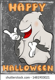 Vector Happy Helloween Invitation Card with Cartoon Ghost Greeting Card  Happy Moment