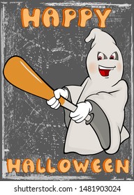 Vector Happy Helloween Invitation Card with Cartoon Ghost Greeting Card  Happy Moment
