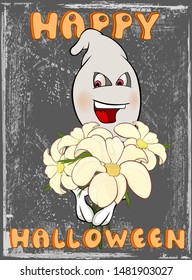 Vector Happy Helloween Invitation Card with Cartoon Ghost Greeting Card  Happy Moment
