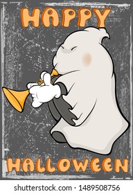 Vector Happy Helloween Invitation Card with Cartoon Ghost Greeting Card  Happy Moment