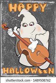 Vector Happy Helloween Invitation Card with Cartoon Ghost Greeting Card  Happy Moment