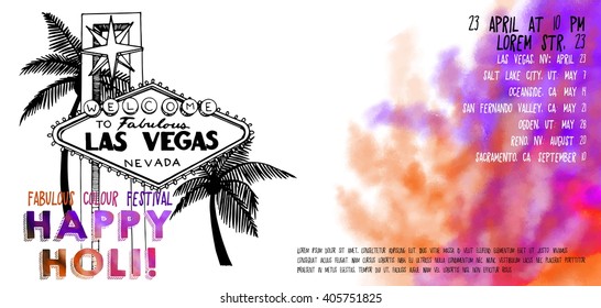 Vector Happy Holi festival of colours 2016 Las Vegas 21 to 10 cm Banner on white background