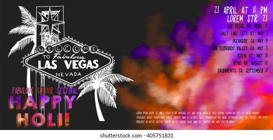 Vector Happy Holi festival of colours 2016 Las Vegas 21 to 10 cm Banner on black background