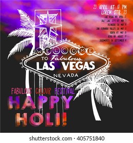 Vector Happy Holi festival of colours 2016 Las Vegas Banner on black background