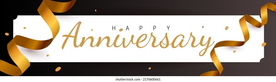 Vector happy holiday illustration with golden ribbon and frame. Beautiful holiday template design with word anniversary for greeting card, banner on white color background