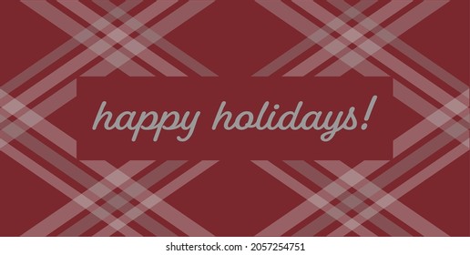 Vector Happy Holidays banner on red plaid background. Seasonal, festive. Vintage.