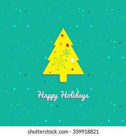 Vector Happy Holidays greeting card. Colorful illustration with Christmas tree