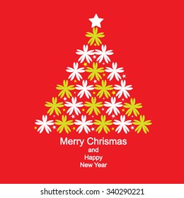 Vector Happy Holidays greeting card. Colorful illustration with Christmas tree