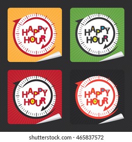 Vector : Happy Hour Campaign Promotion on Square Peeling Sticker