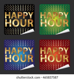 Vector : Happy Hour Promotion Campaign on Square Peeling Sticker