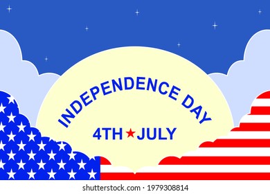 Vector - Happy Independence day 4th of July and America flag background with cloud. Cartoon style. United States (USA) Can be use for banner, card, invitation.