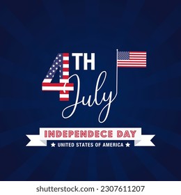 Vector feliz Día de la Independencia 4 de julio bandera de Estados Unidos