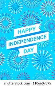 Vector Happy Independence Day design template with festival colorful fireworks on a blue background
