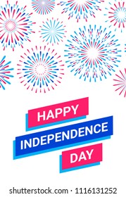 Vector Happy Independence Day template card with festive fireworks