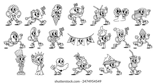 Vector Happy Independence Day USA Cartoon 4Th July Set Illustration Isolated