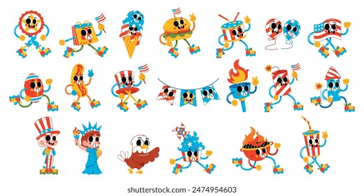 Vector Happy Independence Day USA Cartoon 4Th July Set Illustration Isolated
