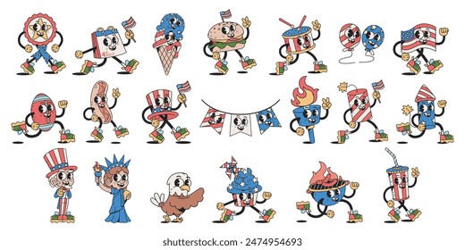 Vector Happy Independence Day USA Cartoon 4Th July Set Illustration Isolated