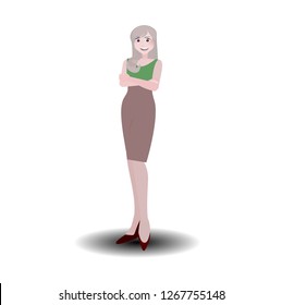  Vector Happy International  Woman Day. Lady cartoon character illustration in  business suit and pose. Consultant or secretary, standing and gesturing.
