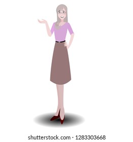  Vector Happy International  Woman Day. Woman flat cartoon character  on isolated background. Illustration of girl in work dresses,  and gestures presented. For further editing. Business people.