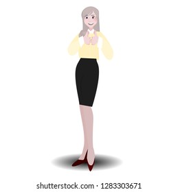  Vector Happy International  Woman Day. Woman flat cartoon character  on isolated background. Illustration of girl in work dresses,  and gestures superlative . For further editing. Business people.