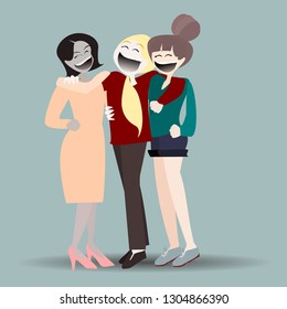  Vector Happy International  Woman Day. Many woman talk in a happy. Flat cute cartoon character on  isolated background. Illustration of people face smiling and laughing.