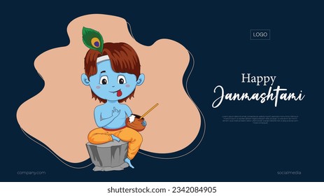 Vektorfreude auf janmashtami-Hintergrund mit Matki und Makhi